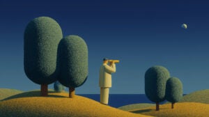 Abstract image of a man looking through a telescope symbolizing The Future of the Private Market Trends to Watch in 2020